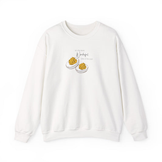 Humorous Women's Deviled Egg Crewneck Sweatshirt - Cozy Fall Funny Minimalist Design