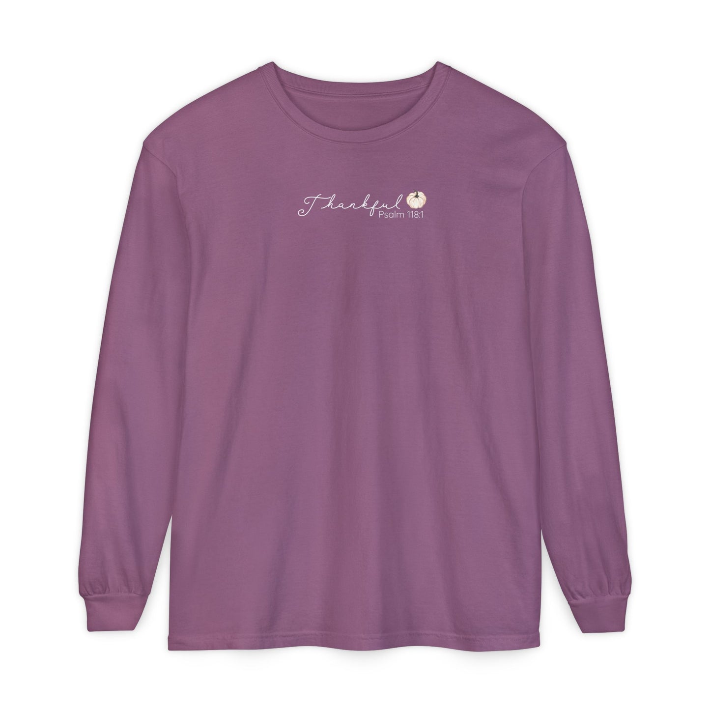 Women's Minimalist Thankful Long Sleeve T-Shirt - Thanksgiving Fall Cozy Tee