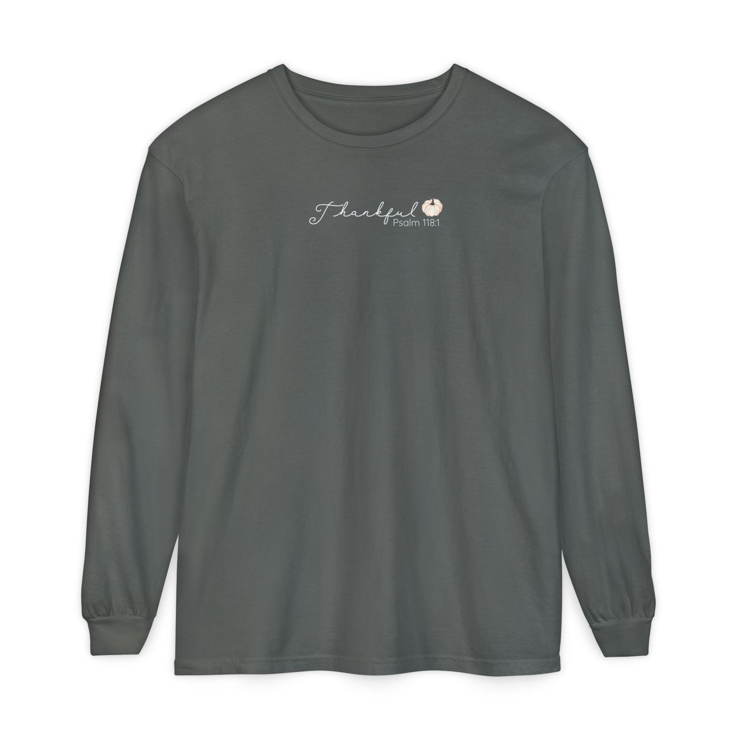 Women's Minimalist Thankful Long Sleeve T-Shirt - Thanksgiving Fall Cozy Tee