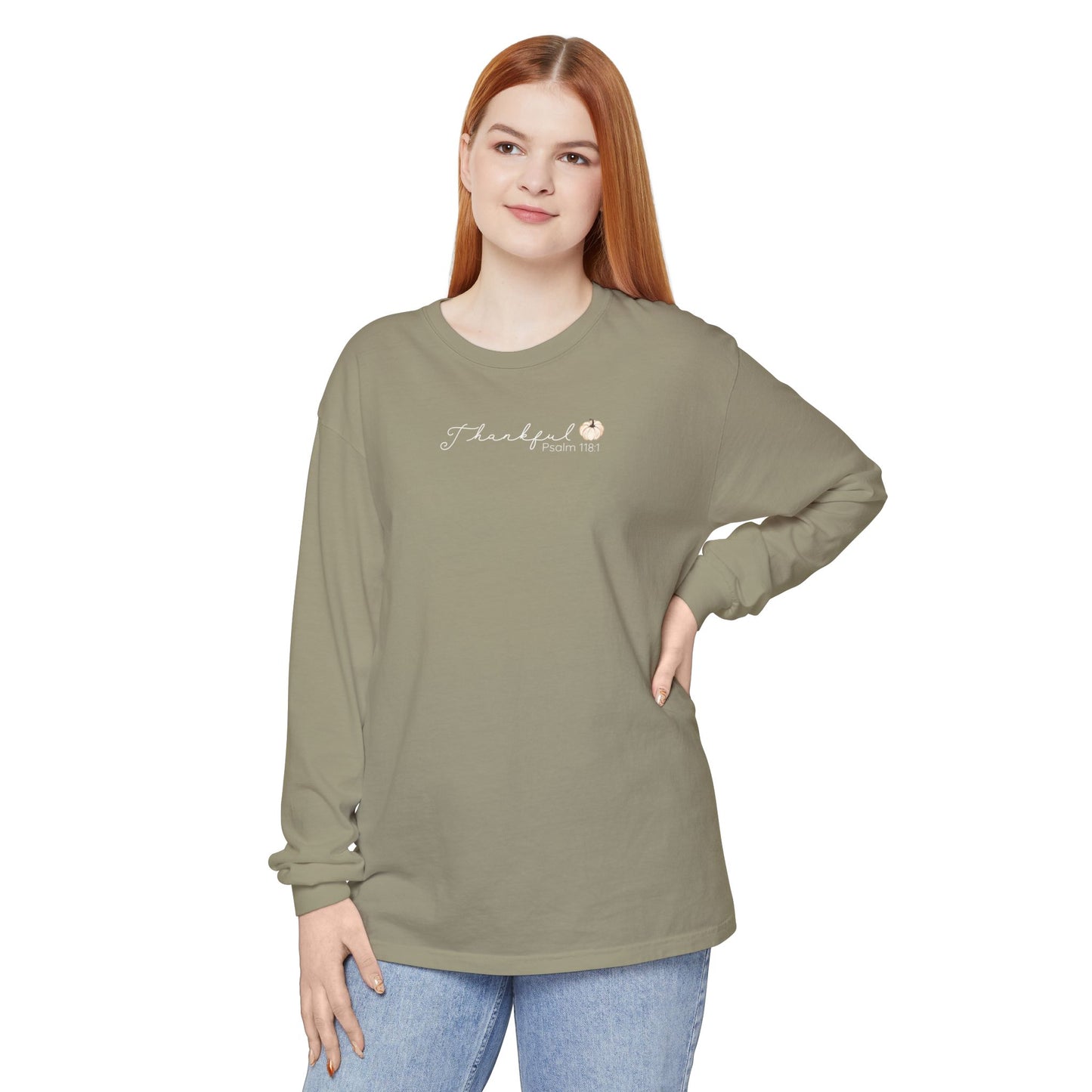 Women's Minimalist Thankful Long Sleeve T-Shirt - Thanksgiving Fall Cozy Tee