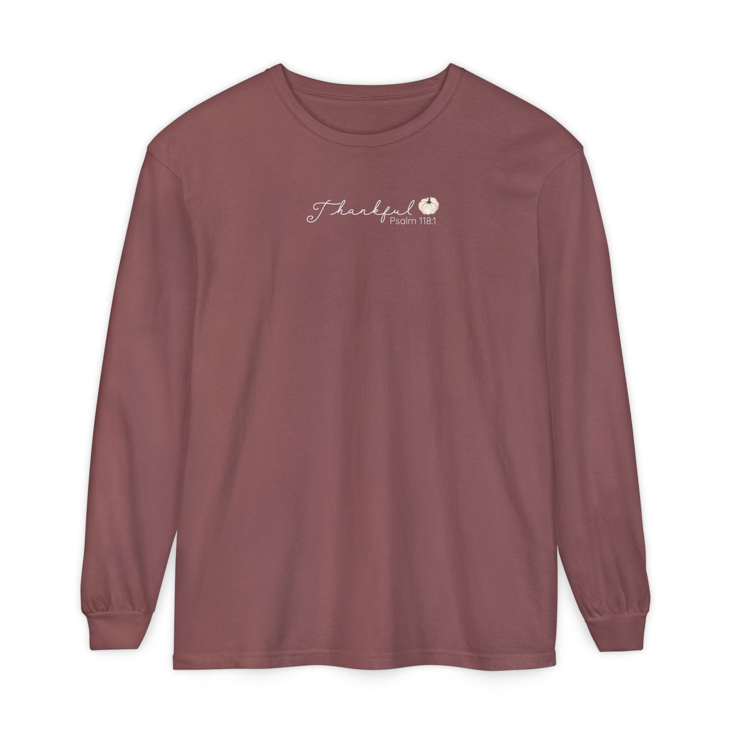 Women's Minimalist Thankful Long Sleeve T-Shirt - Thanksgiving Fall Cozy Tee