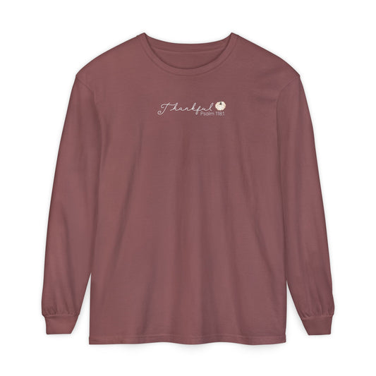 Women's Minimalist Thankful Long Sleeve T-Shirt - Thanksgiving Fall Cozy Tee