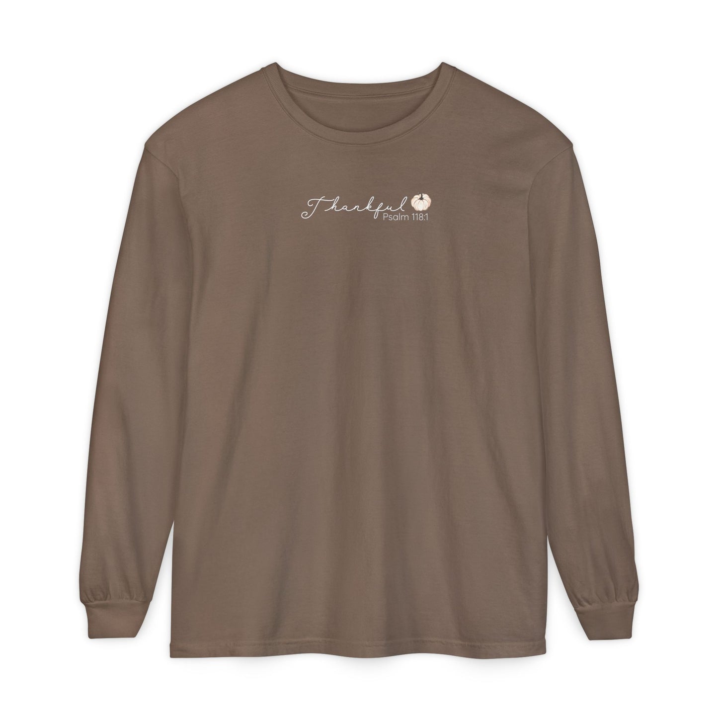 Women's Minimalist Thankful Long Sleeve T-Shirt - Thanksgiving Fall Cozy Tee