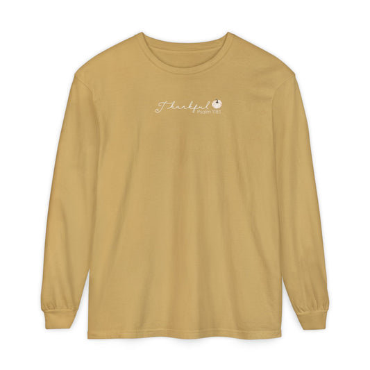 Women's Minimalist Thankful Long Sleeve T-Shirt - Thanksgiving Fall Cozy Tee