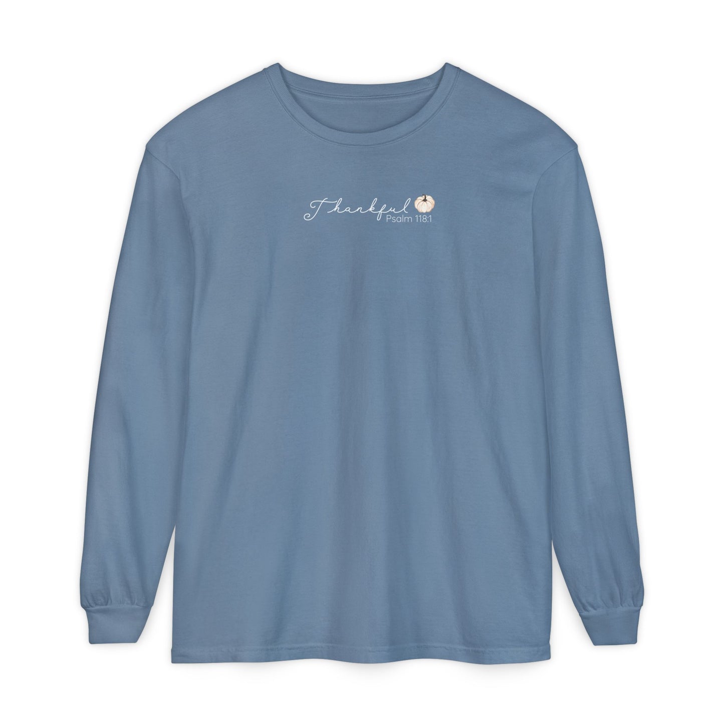 Women's Minimalist Thankful Long Sleeve T-Shirt - Thanksgiving Fall Cozy Tee